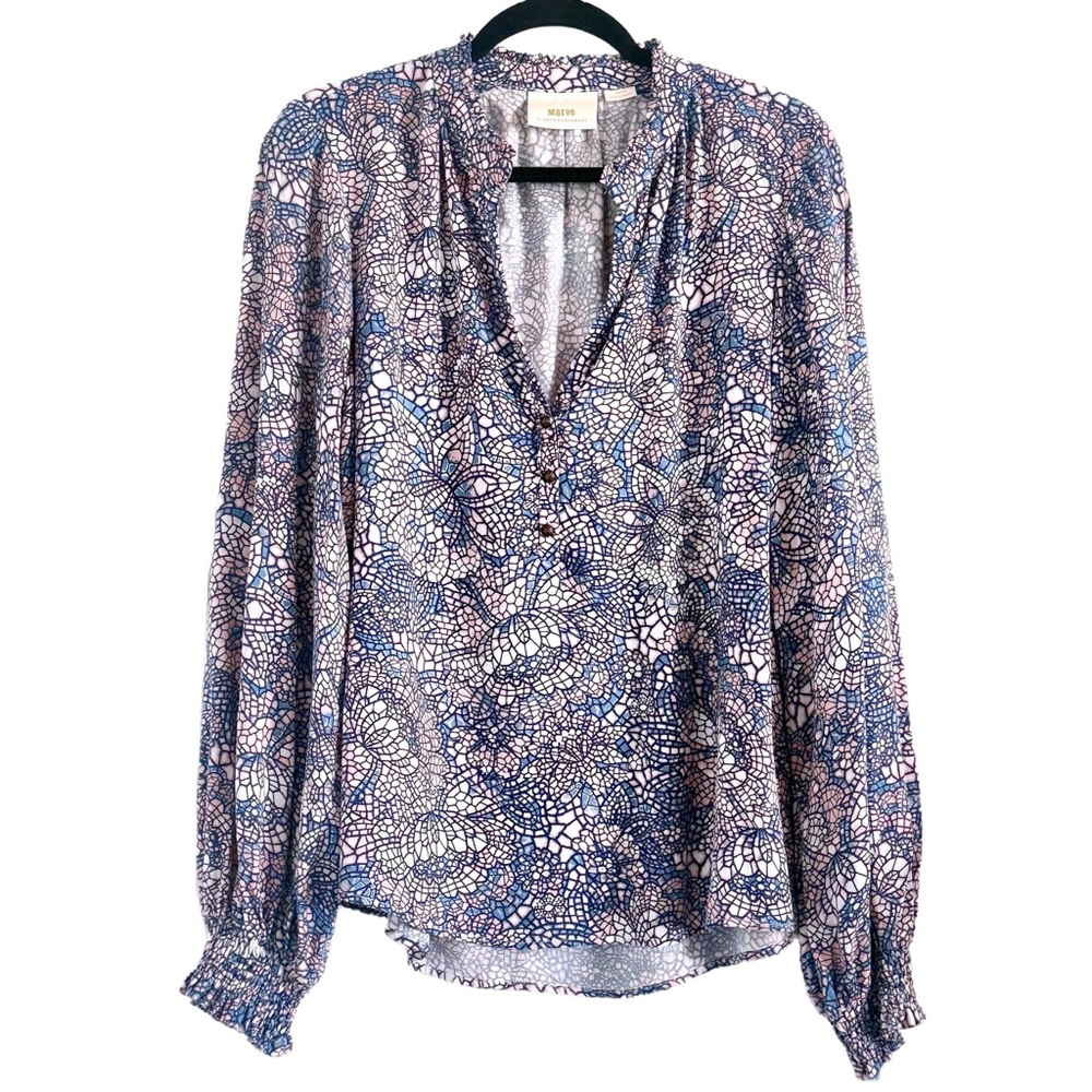 Maeve Blue and Pink Long Sleeve Blouse